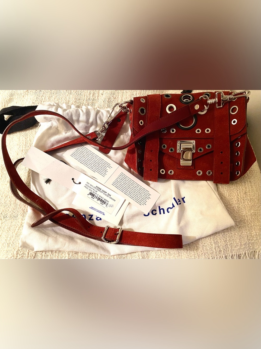 Proenza Schouler Midnight Plum PS1 Mini  Crossbody Suede+Grommet Bag - Picture 14 of 15